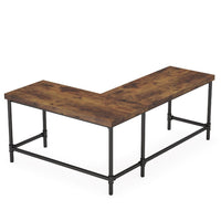 Reversible Corner L Computer Desk, Wood Grain Top, 67 Inch Metal Frame -BM336930