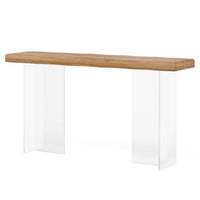 Sofa Console Table, 47 Inch Brown Top w Wave Edges, Clear Acrylic Legs -BM336931