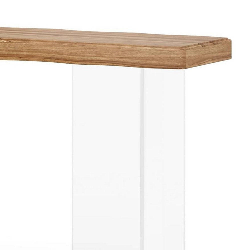 Sofa Console Table, 47 Inch Brown Top w Wave Edges, Clear Acrylic Legs -BM336931