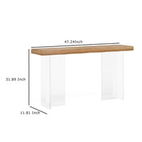 Sofa Console Table, 47 Inch Brown Top w Wave Edges, Clear Acrylic Legs -BM336931