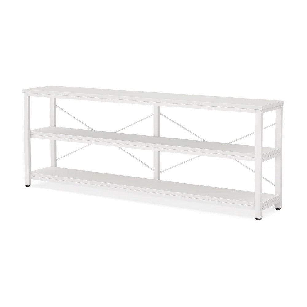 Sofa Console Table, 3 Tier Wood Shelves, 71 Inch White Metal Frame -BM336932