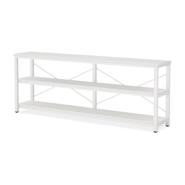 Sofa Console Table, 3 Tier Wood Shelves, 71 Inch White Metal Frame -BM336932