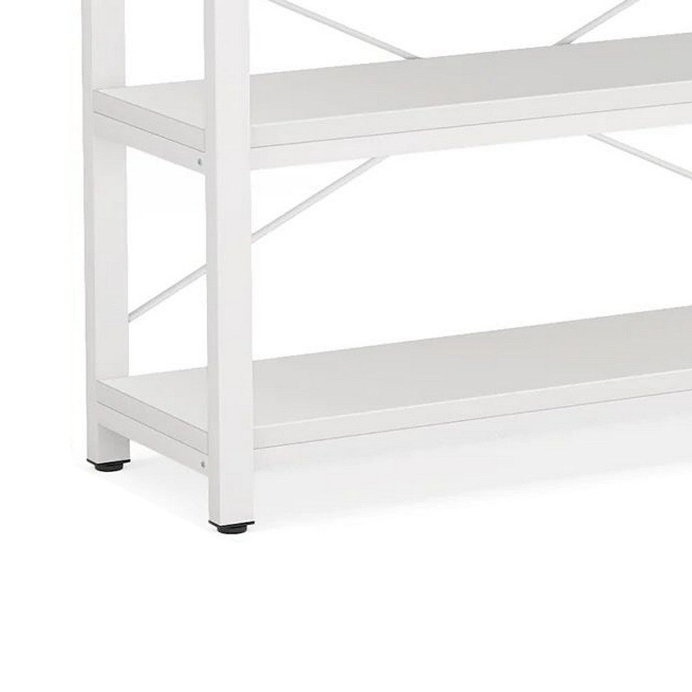 Sofa Console Table, 3 Tier Wood Shelves, 71 Inch White Metal Frame -BM336932