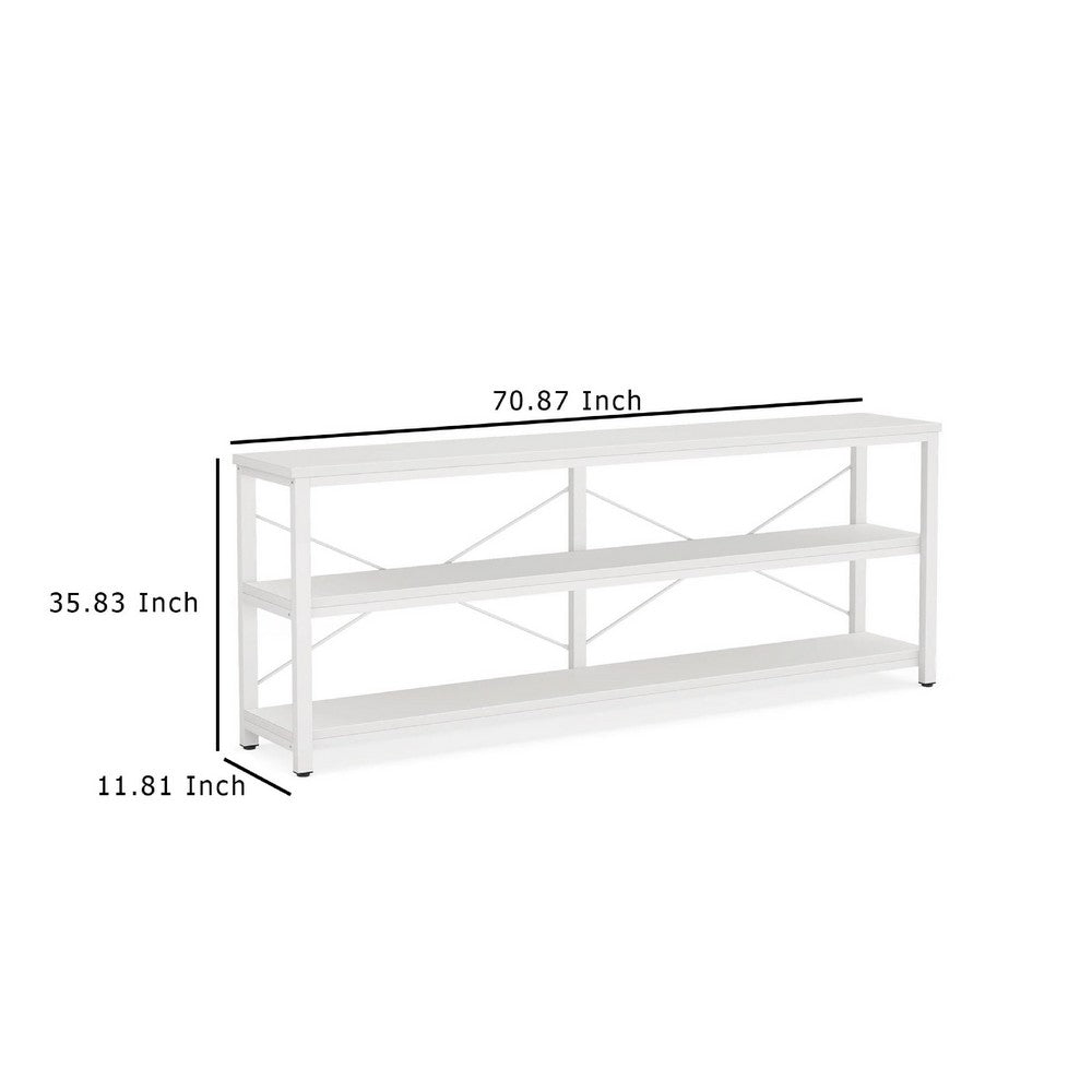 Sofa Console Table, 3 Tier Wood Shelves, 71 Inch White Metal Frame -BM336932