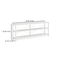 Sofa Console Table, 3 Tier Wood Shelves, 71 Inch White Metal Frame -BM336932