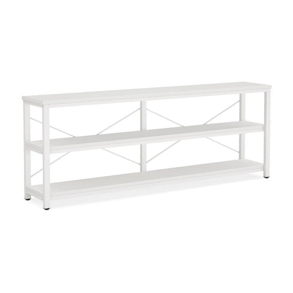 Sofa Console Table, 3 Tier Wood Shelves, 71 Inch White Metal Frame -BM336932