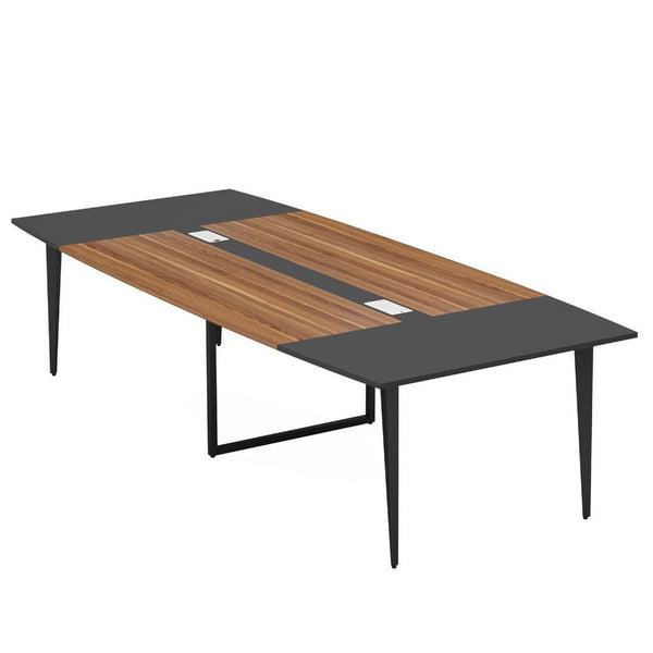 Office Conference Table, Brown Black Metal, 71 Inch Boat Shaped -BM336933
