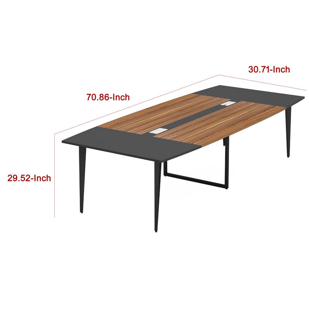 Office Conference Table, Brown Black Metal, 71 Inch Boat Shaped -BM336933