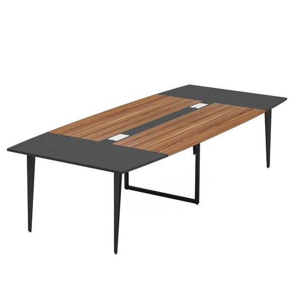 Office Conference Table, Brown Black Metal, 71 Inch Boat Shaped -BM336933