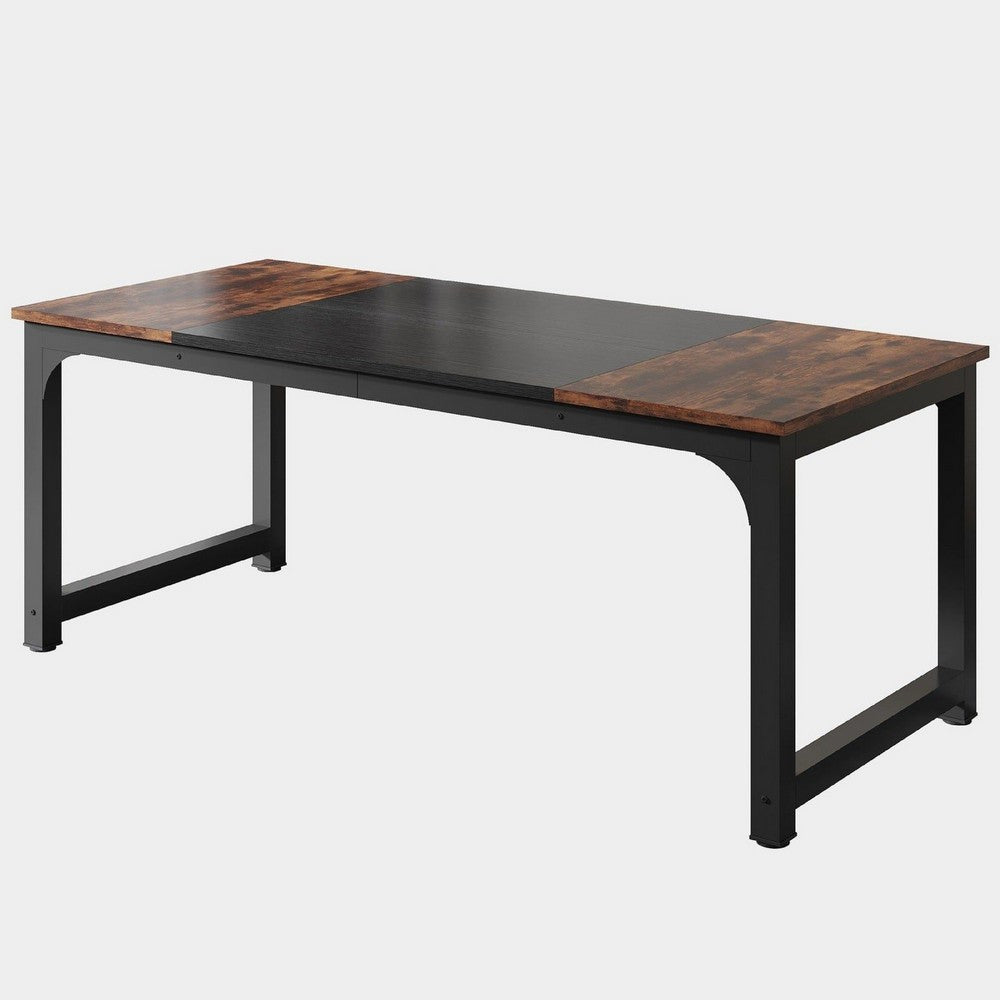 Office Conference Table, 63 Inch Brown Rectangular Top, Black Metal -BM336934