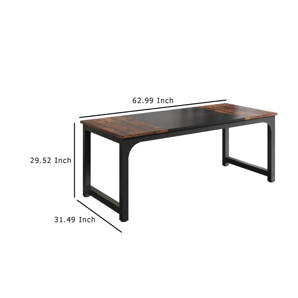 Office Conference Table, 63 Inch Brown Rectangular Top, Black Metal -BM336934