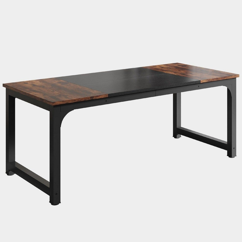 Office Conference Table, 63 Inch Brown Rectangular Top, Black Metal -BM336934
