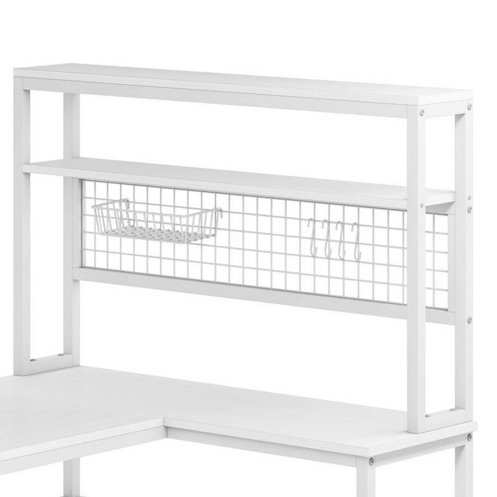 Reversible L Shaped Desk w Charging Pad, Display Shelf, 55 Inch White -BM336935
