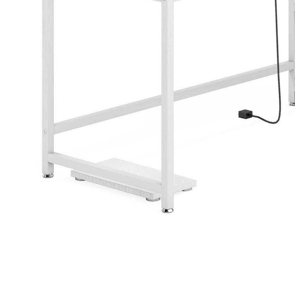 Reversible L Shaped Desk w Charging Pad, Display Shelf, 55 Inch White -BM336935