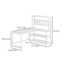 Reversible L Shaped Desk w Charging Pad, Display Shelf, 55 Inch White -BM336935