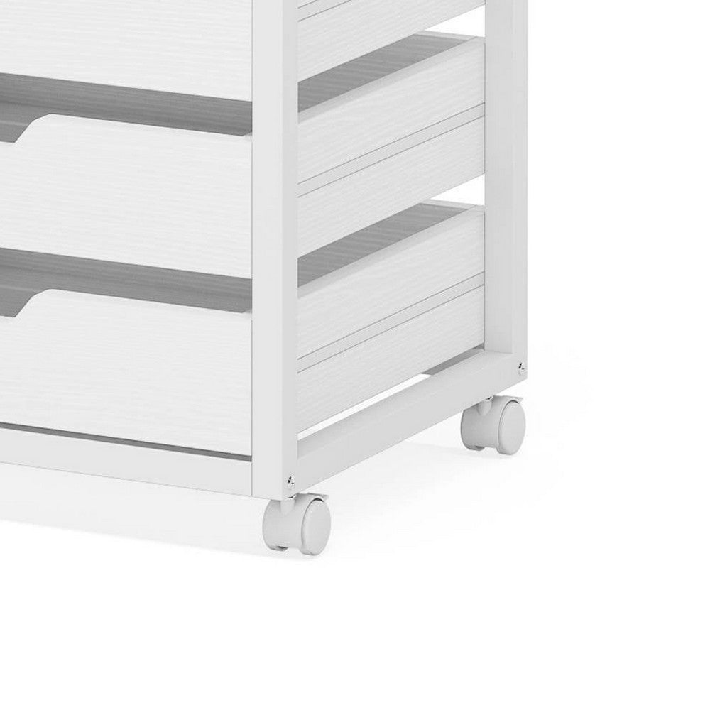 Mobile Office Cabinet, 5 Drawers w Open Handles, Rustic Brown White -BM336936