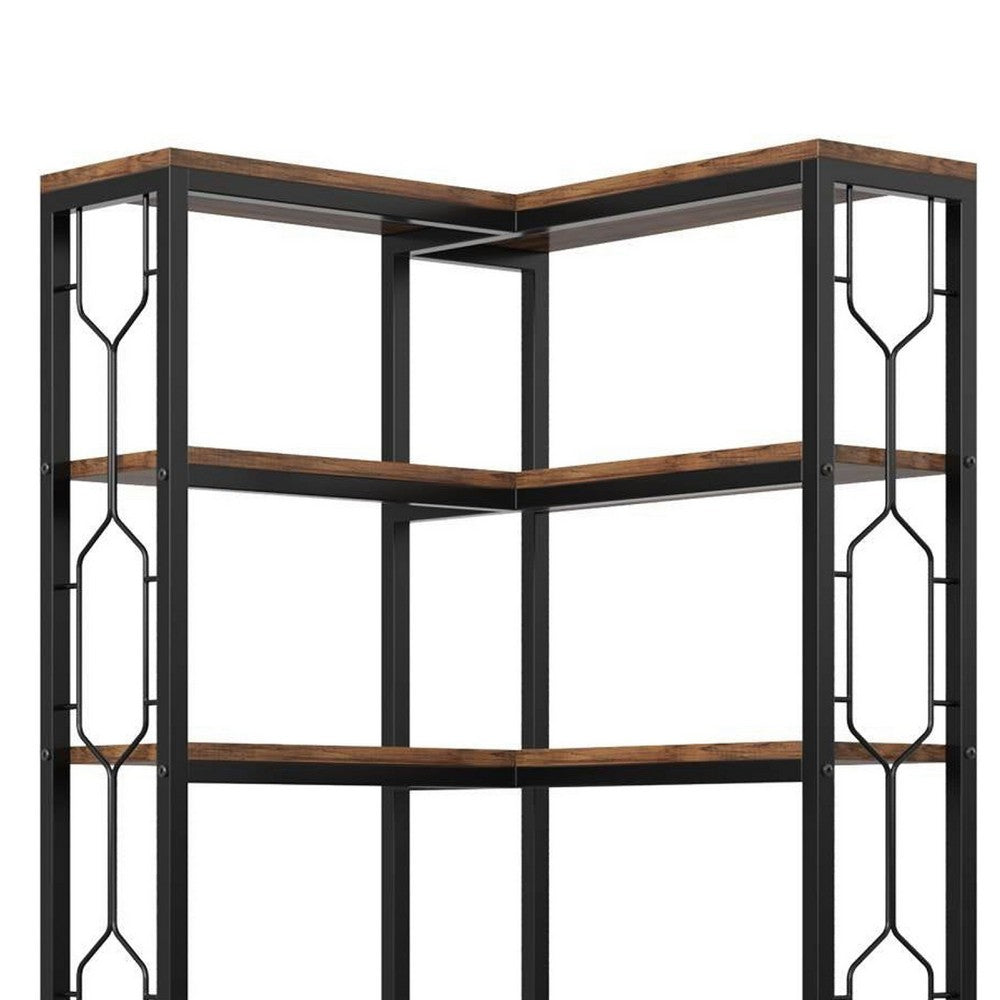 7 Tier Corner Bookcase, 14 Open Wood Shelves, 79 Inch Industrial Black -BM336937