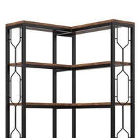 7 Tier Corner Bookcase, 14 Open Wood Shelves, 79 Inch Industrial Black -BM336937
