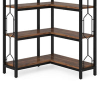 7 Tier Corner Bookcase, 14 Open Wood Shelves, 79 Inch Industrial Black -BM336937