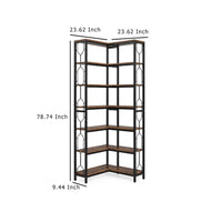 7 Tier Corner Bookcase, 14 Open Wood Shelves, 79 Inch Industrial Black -BM336937