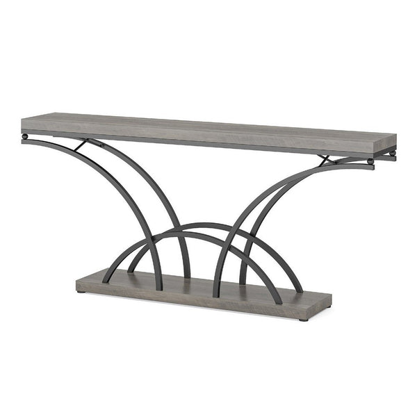 Sofa Console Table, 71 Inch Gray Faux Marble Top and Black Metal Frame -BM336938