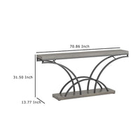 Sofa Console Table, 71 Inch Gray Faux Marble Top and Black Metal Frame -BM336938