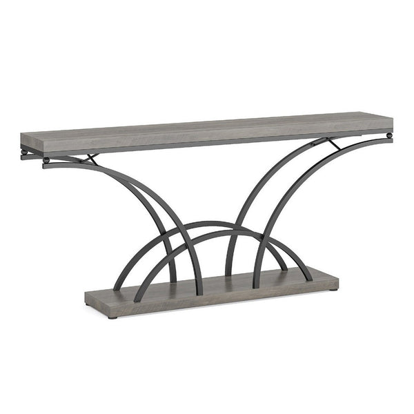 Sofa Console Table, 71 Inch Gray Faux Marble Top and Black Metal Frame -BM336938