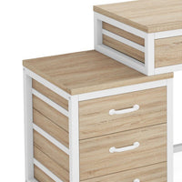 Study Computer Desk, Natural Brown, 5 Drawers, 39 Inch White Metal -BM336939