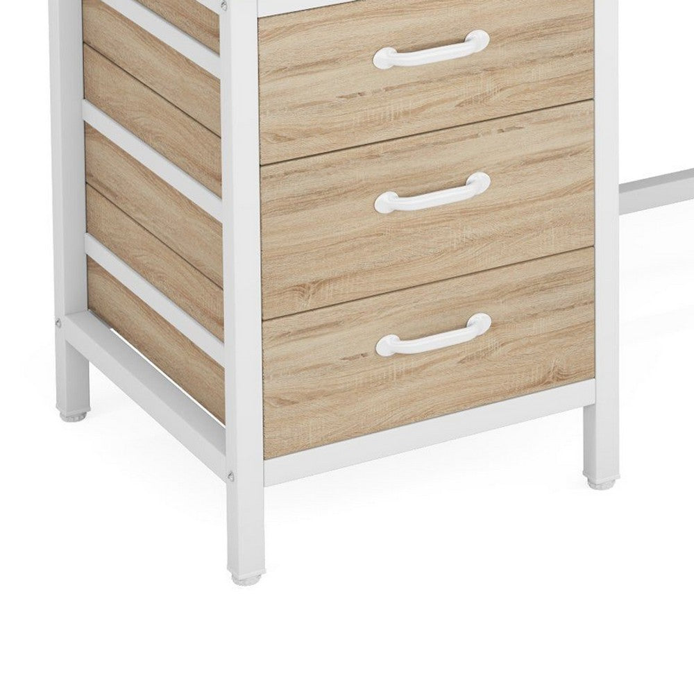 Study Computer Desk, Natural Brown, 5 Drawers, 39 Inch White Metal -BM336939