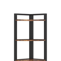 Freestanding Corner Bookcase, 6 Tier Brown Wood Shelves w Black Metal -BM336940
