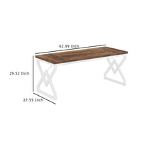Executive Desk, 63 Inch Rustic Wood Top, X Design White Metal Frame -BM336941