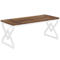 Executive Desk, 63 Inch Rustic Wood Top, X Design White Metal Frame -BM336941