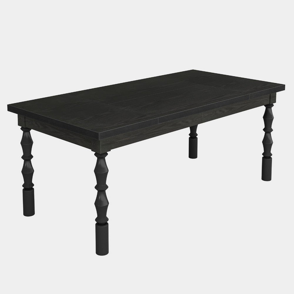 Weny Dining Table, Black Wood 62 Inch Rectangle Top, Carved Legs -BM336942