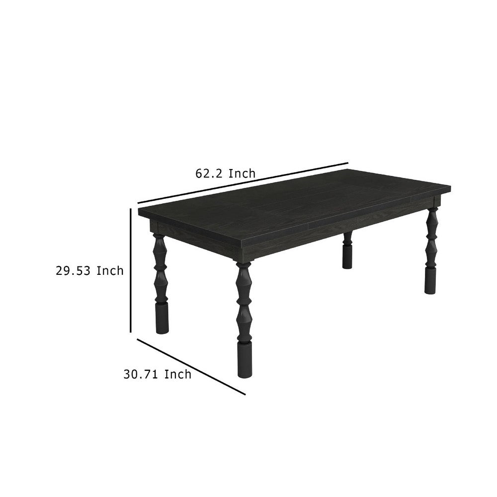 Weny Dining Table, Black Wood 62 Inch Rectangle Top, Carved Legs -BM336942