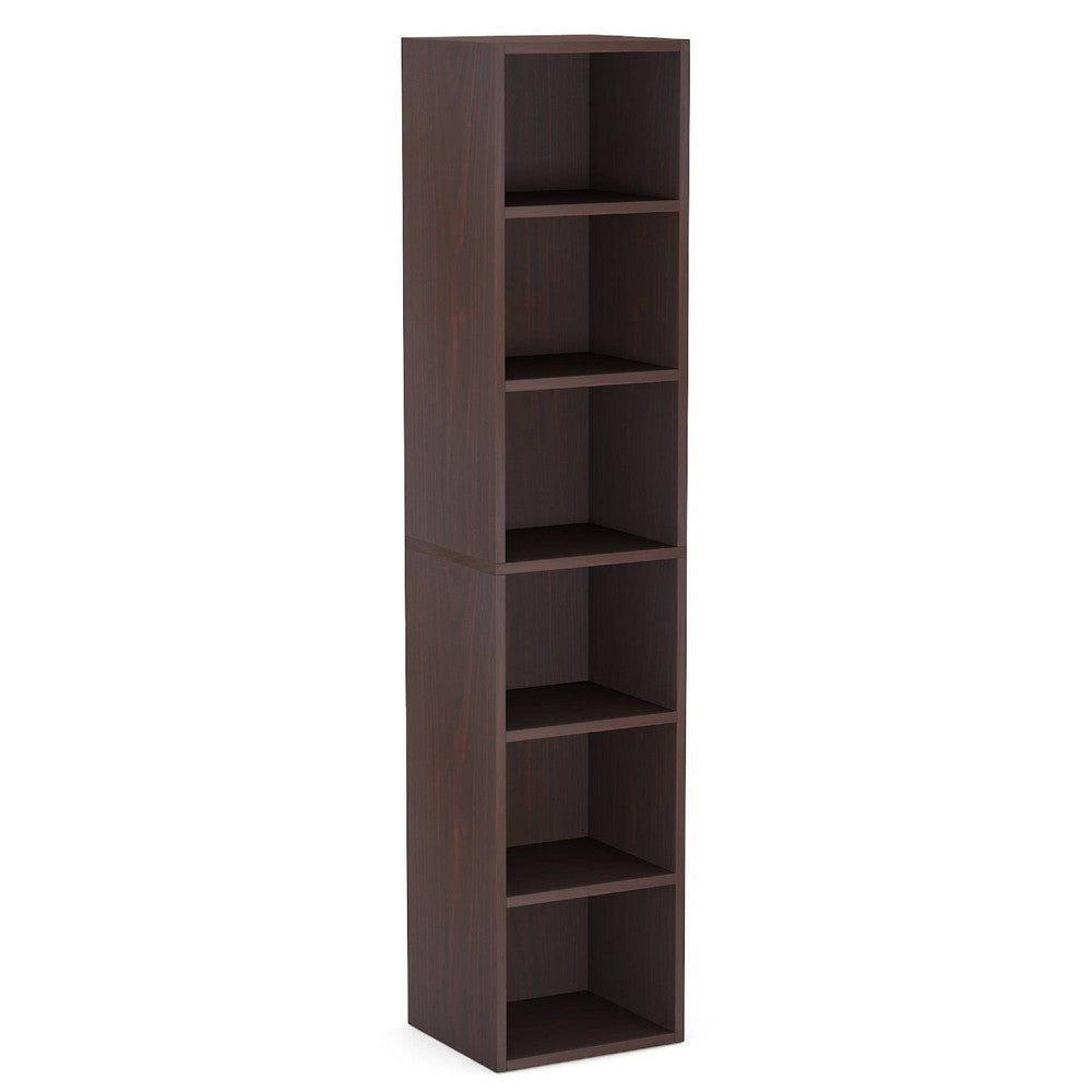 Siny Corner Display Shelf, 71 Inch Tall 6 Shelves, Walnut Brown Wood -BM336943