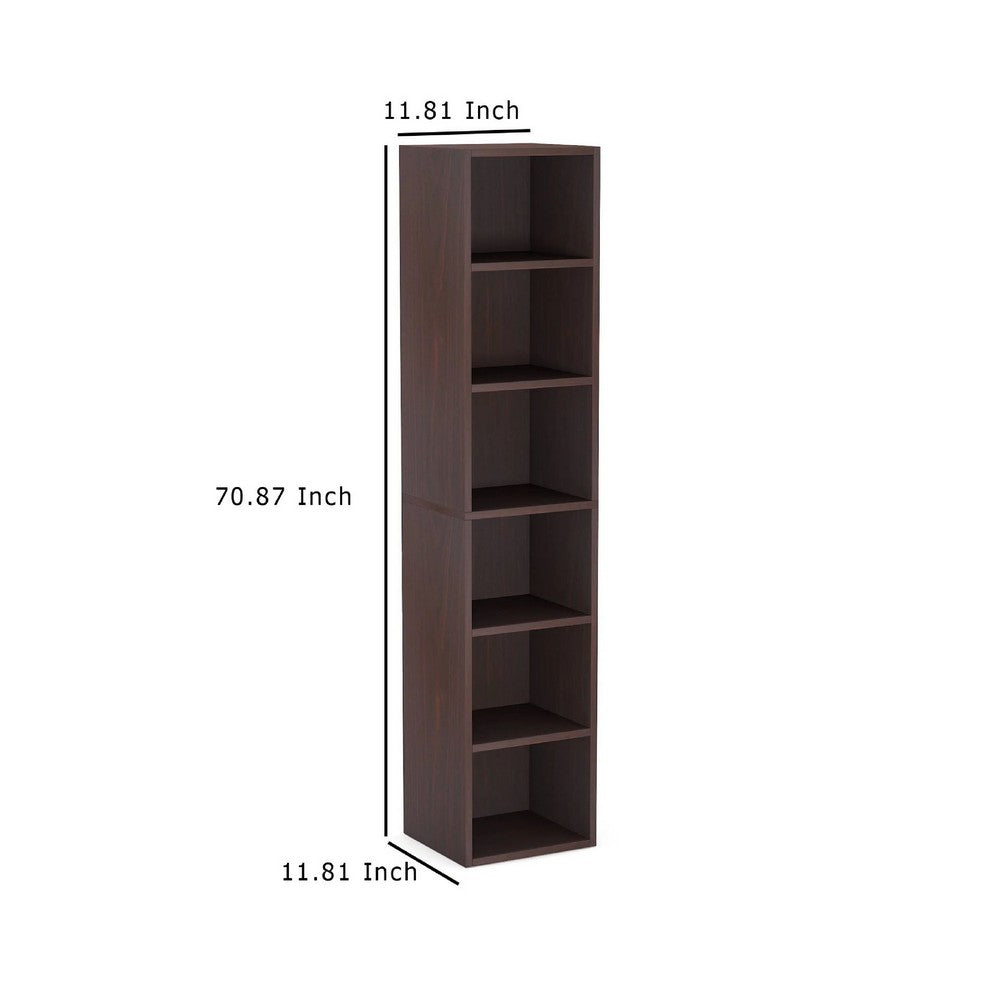 Siny Corner Display Shelf, 71 Inch Tall 6 Shelves, Walnut Brown Wood -BM336943