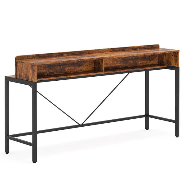 Zil Sofa Console Table, 71 Inch, Industrial Brown Wood and Black Metal -BM336945