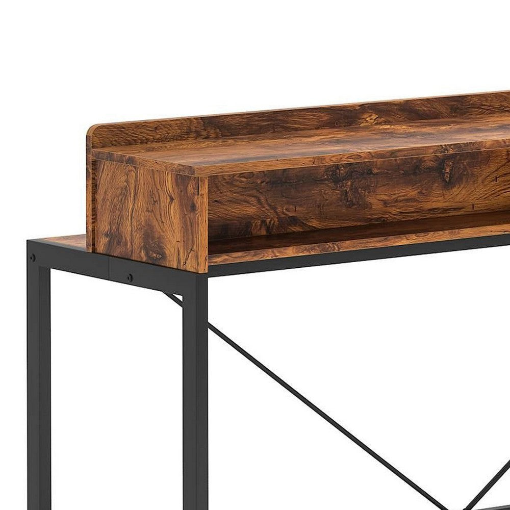 Zil Sofa Console Table, 71 Inch, Industrial Brown Wood and Black Metal -BM336945