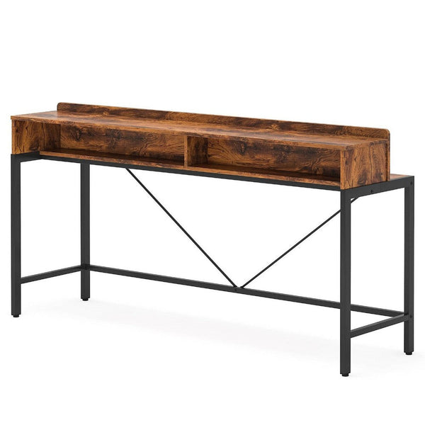 Zil Sofa Console Table, 71 Inch, Industrial Brown Wood and Black Metal -BM336945