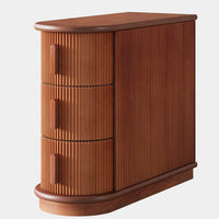 Lixy Side End Table, Narrow 24 Inch 3 Oval Drawers, Solid Brown Wood -BM336946