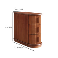 Lixy Side End Table, Narrow 24 Inch 3 Oval Drawers, Solid Brown Wood -BM336946
