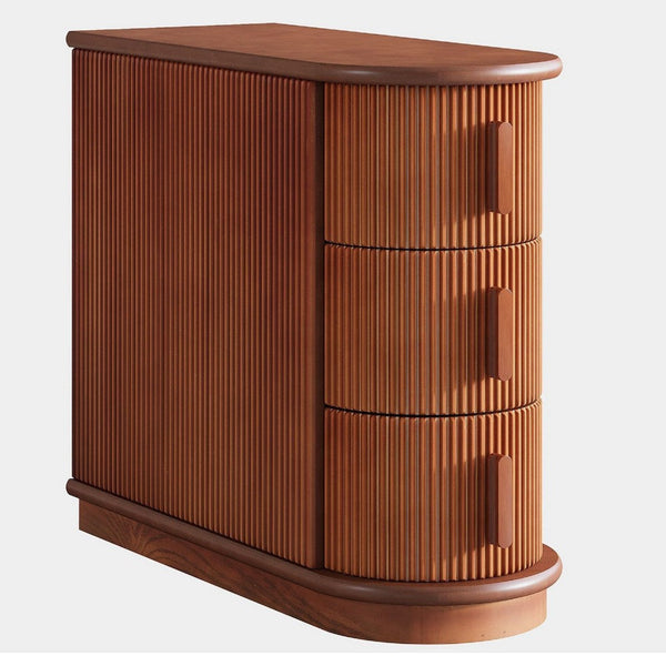Lixy Side End Table, Narrow 24 Inch 3 Oval Drawers, Solid Brown Wood -BM336946