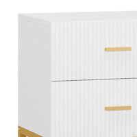 Aez Nightstand, 2 Drawers, White Wood, Gold Metal Legs and Bar Handles -BM336948