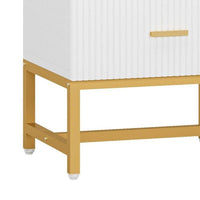 Aez Nightstand, 2 Drawers, White Wood, Gold Metal Legs and Bar Handles -BM336948