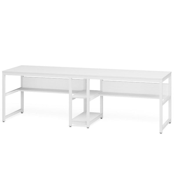 Gizy Double Computer Desk, 79 Inch, Open Shelves, White Metal Legs -BM336949
