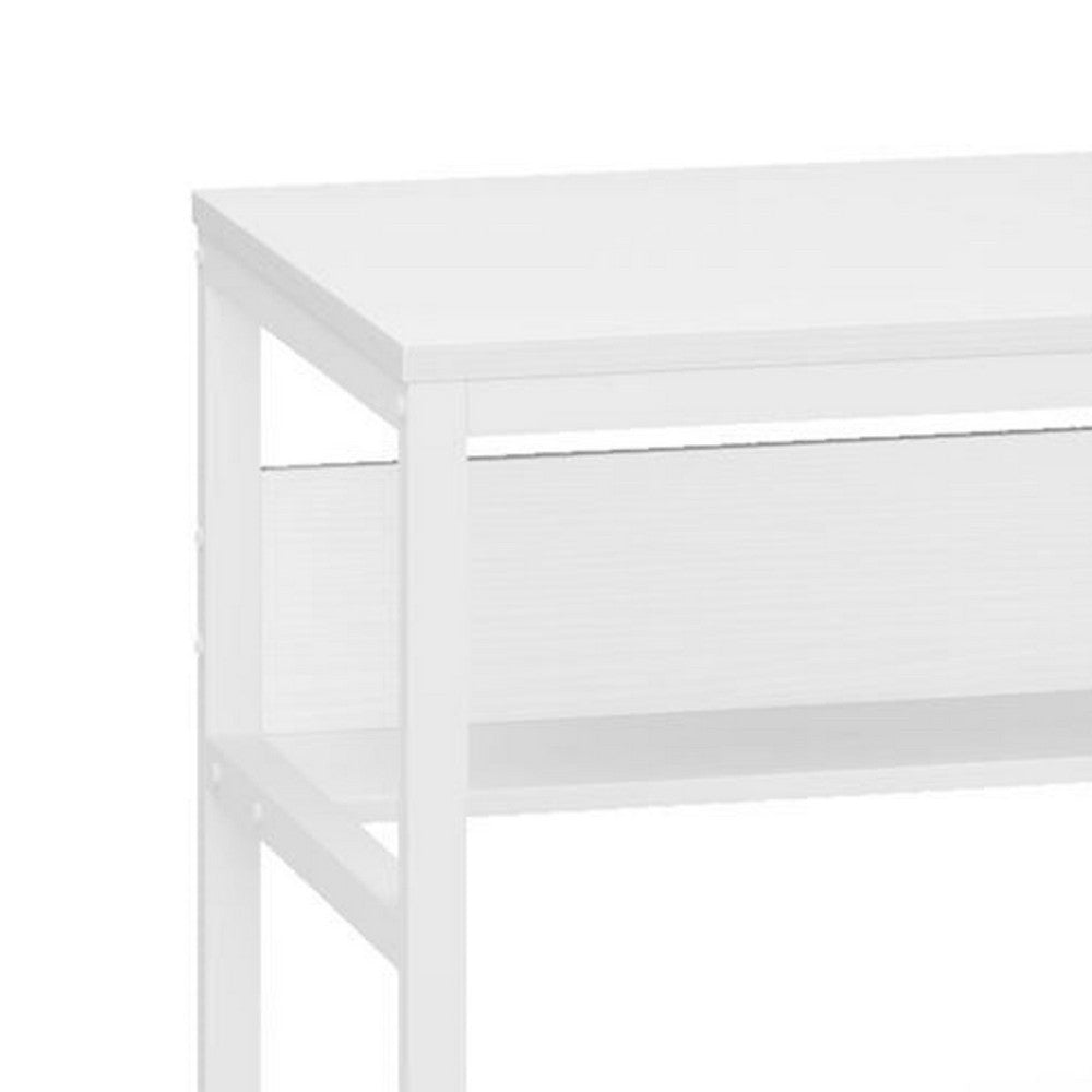 Gizy Double Computer Desk, 79 Inch, Open Shelves, White Metal Legs -BM336949