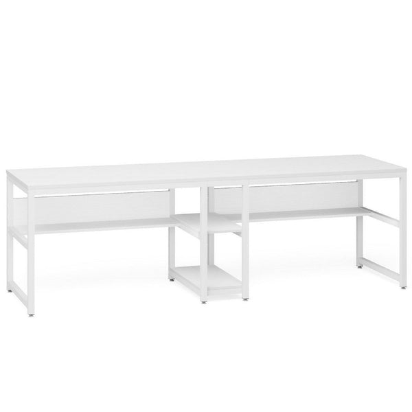 Gizy Double Computer Desk, 79 Inch, Open Shelves, White Metal Legs -BM336949
