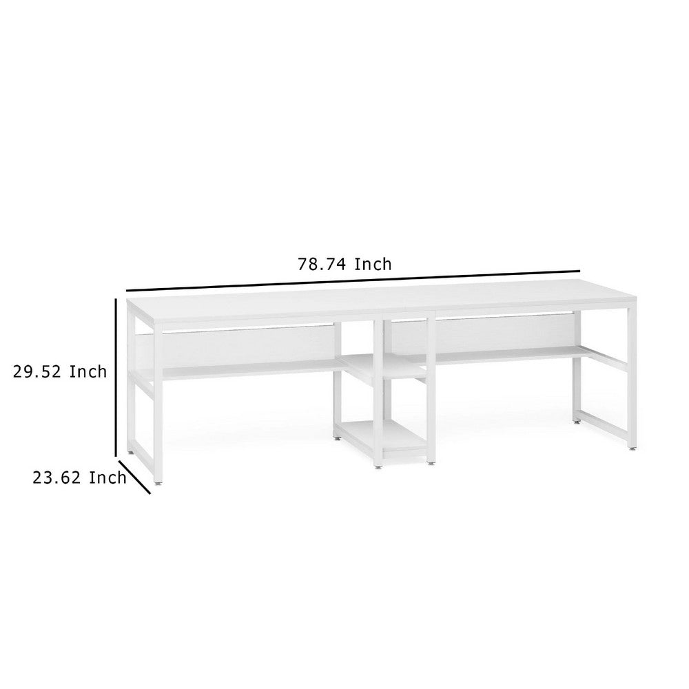 Gizy Double Computer Desk, 79 Inch, Open Shelves, White Metal Legs -BM336949