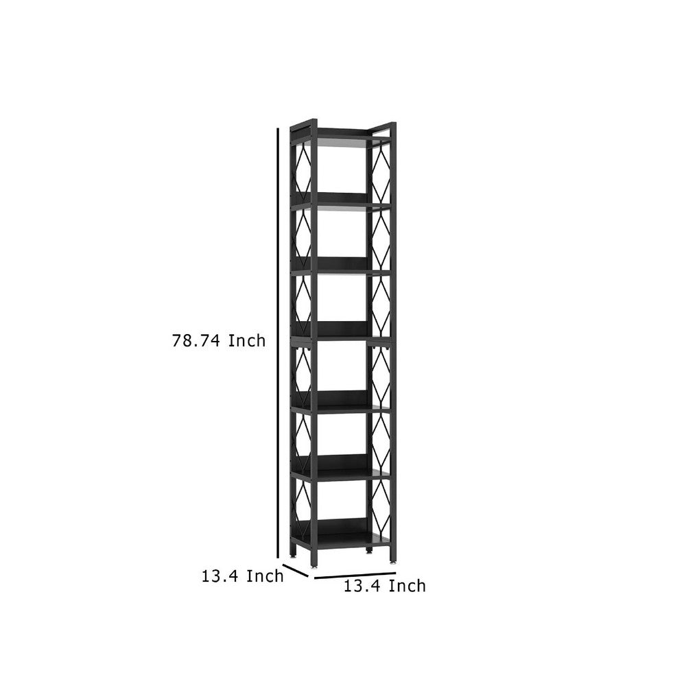 Nety 7 Tier Corner Display Shelf, 79 Inch Tall, Diamond Pattern, Black -BM336950