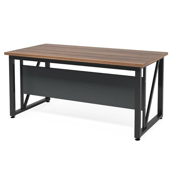 Tibe Computer Desk, 55 Inch Rectangle Top, Brown Wood Black Metal Legs -BM336951
